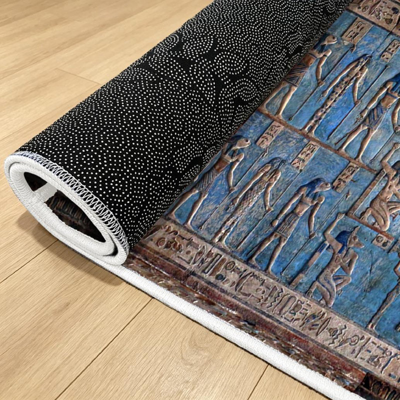 Blue Interior Walls Ancient Egyptian Egypt Wall Art Nile History Machine Washable Indoor Area Rug, Rectangle 55" x 79"