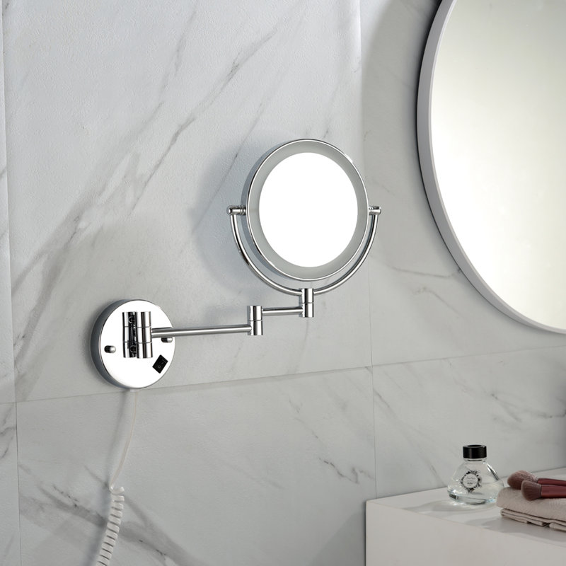 Miroir de maquillage à DEL de 8 pouces avec deux grossissements, fixation murale, 12 extensions, grossissement 1X / 3X, rotation de 360 degrés, bouton imperméable pour le maquillage