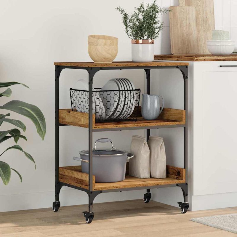 Kitchen Trolley Engineered Wood Dining Room Cart Serving Station Mobile