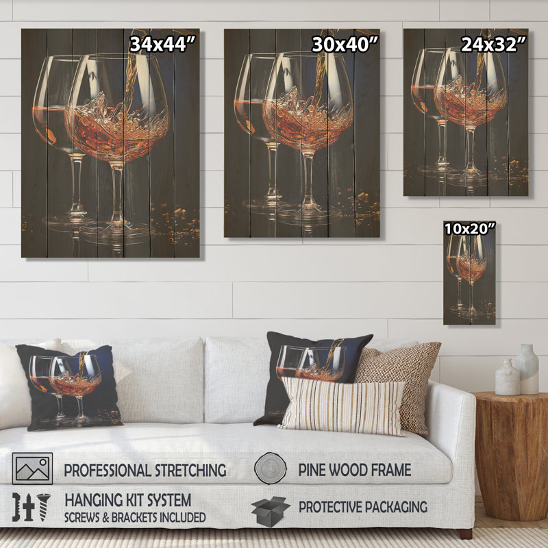 «Honeyed Hue A Dripping Golden Wine I» - impression de vin sur bois, H 32 po x l 24 po