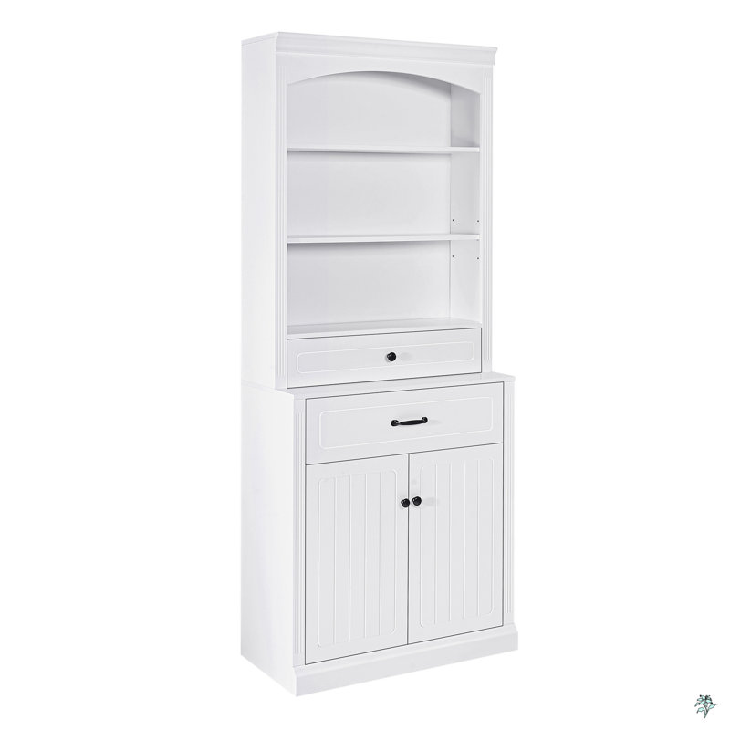 Bathroom Storage Cabinet With Two Doors, Drawers, Adjustable Shelf & Three Open Shelves