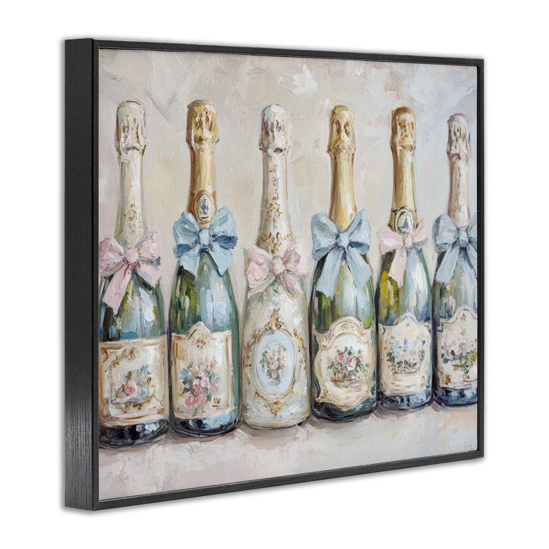 Giclée encadrée victorienne avec bouteilles de champagne, design par Petal Prints Design, H 11 po x l 14 po