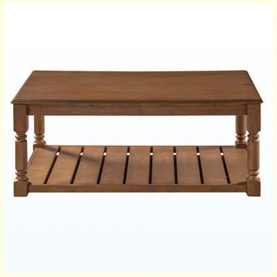 Farmhouse Coffee Table with Slatted Lower Shelf & Turned Solid Wood Legs