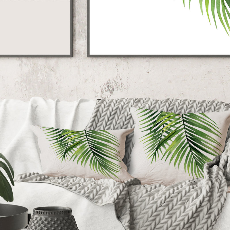 Carré, détail branches de palmier tropicales - coussin décoratif imprimé tropical, 18" x 18"