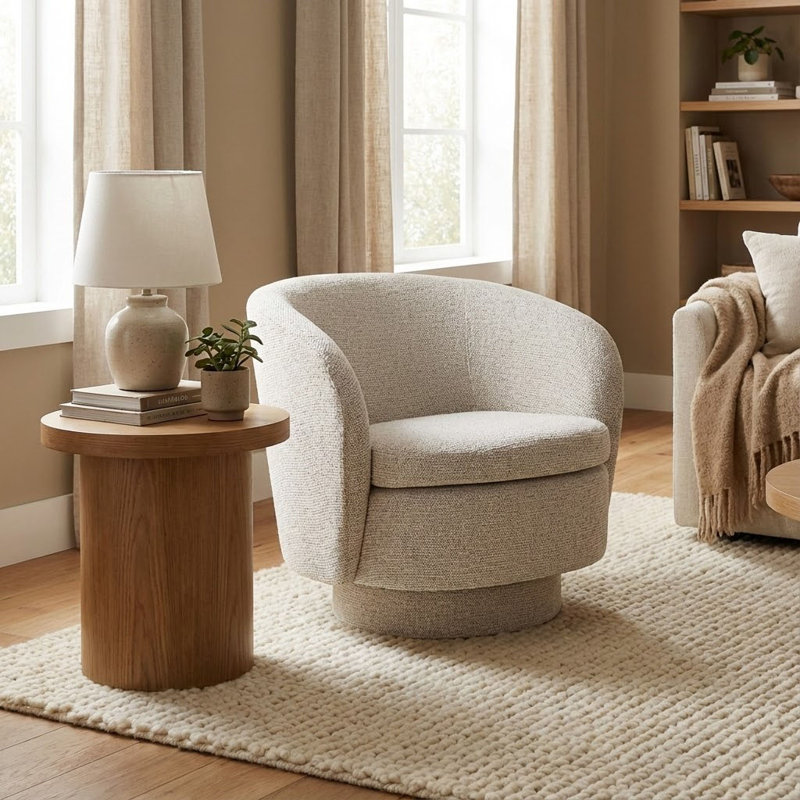 Modern 360-Degree Swivel Barrel Accent Chair with 23" Wide Seat , Beige