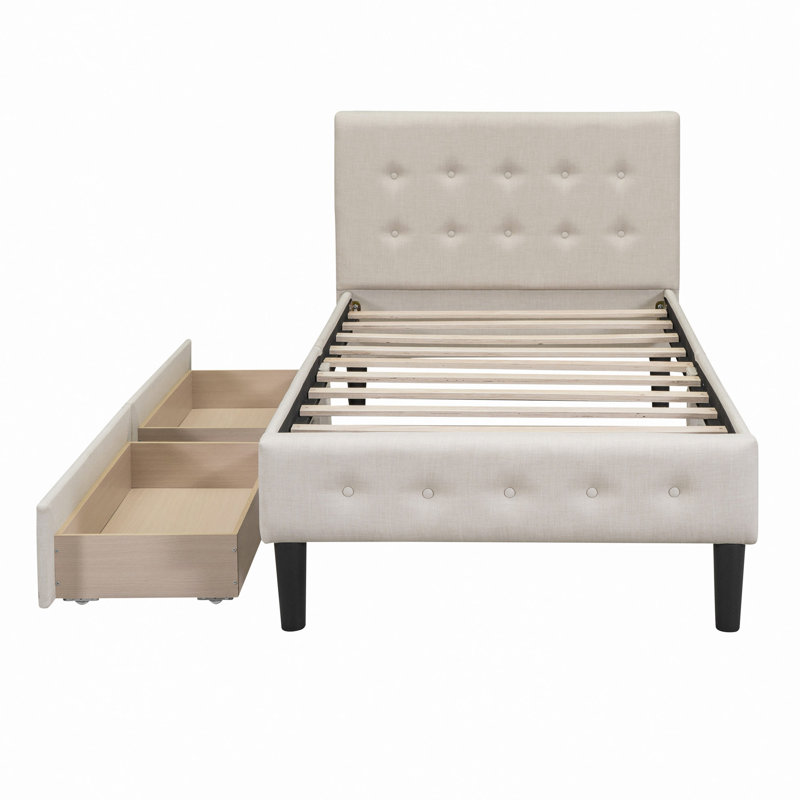 Lit moderne tapissier avec 2 tiroirs