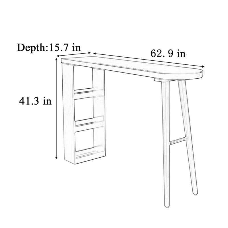 Table de bar de style simple, H 41,3 po x L 62,9 po x l 15,7 po