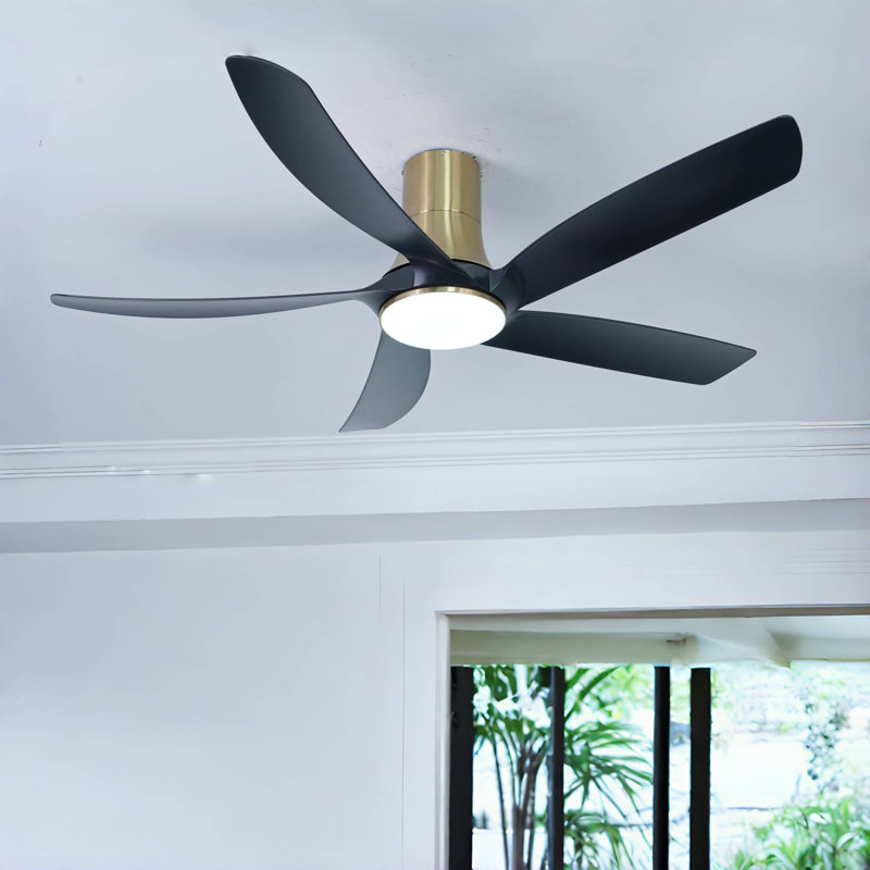 Lileah 5 - Blade LED Standard Ceiling Fan with Remote Control and Light Kit Included, Gold with Black Blades