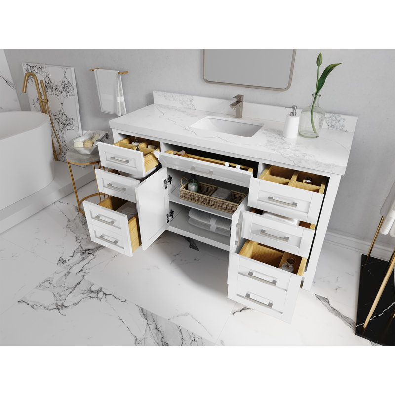 Ensemble de meuble-lavabo simple 60 po Graelyn Cambridge, Quartz de Carrare