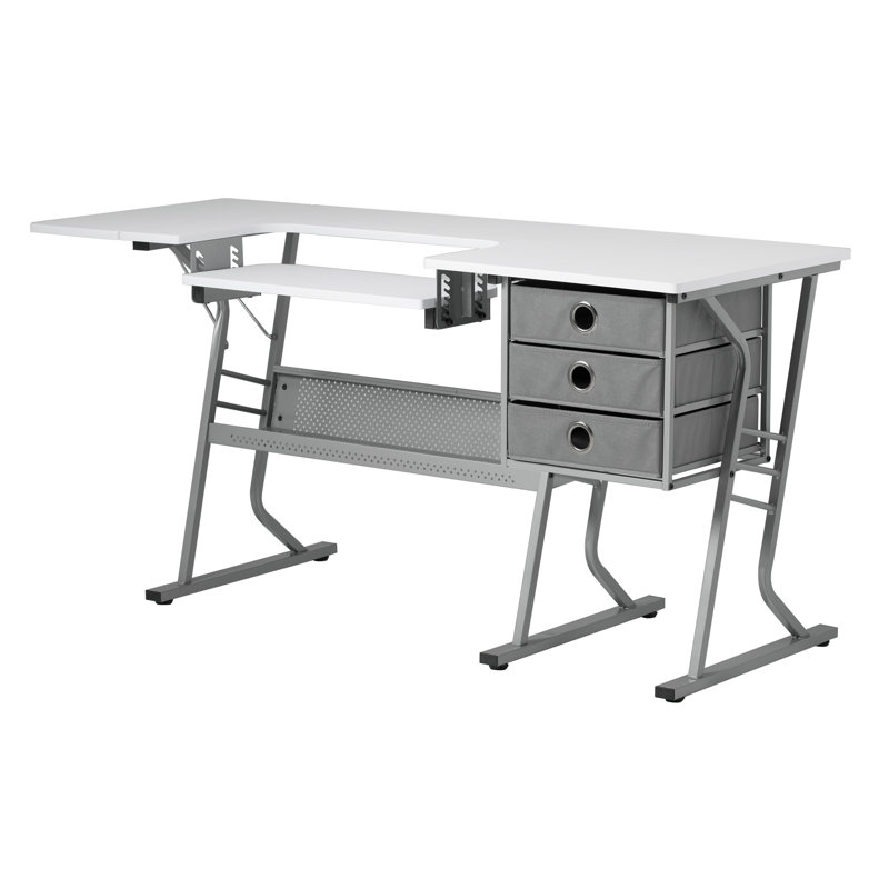 Table de couture 60,25 po x 23,75 po avec plateforme pour machine à coudre, Argent