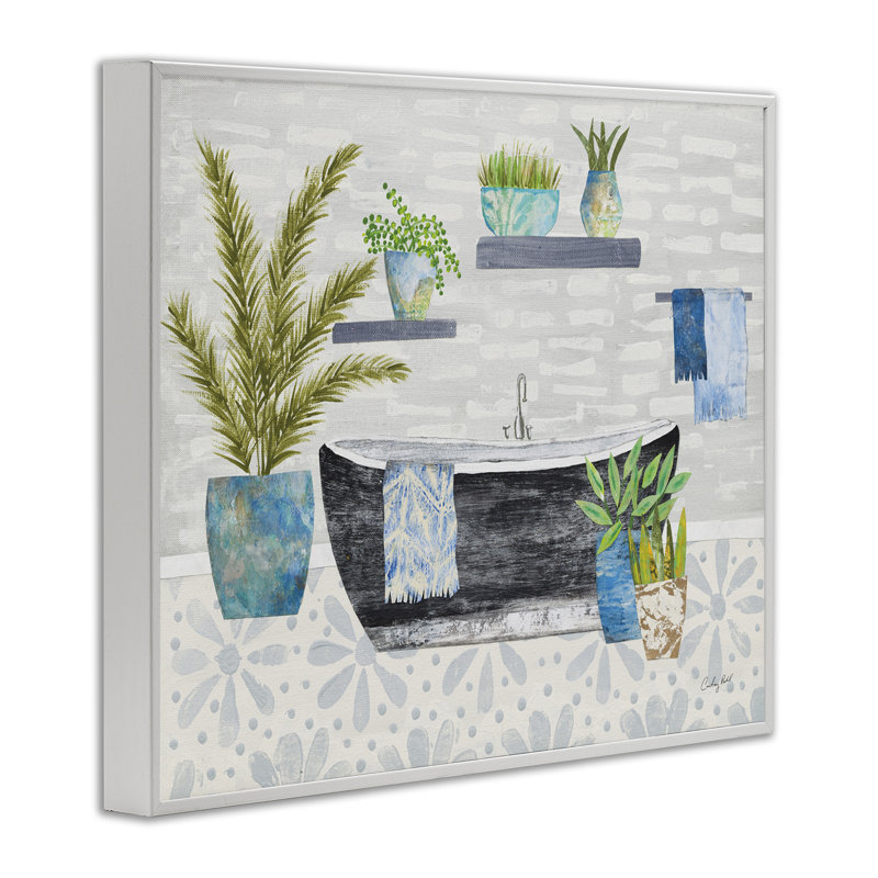  «Botanical Bath & Rustic Plants», estampe numérique par Courtney Prahl, H 11 po x l 14 po, Giclée encadrée blanc bord de mer