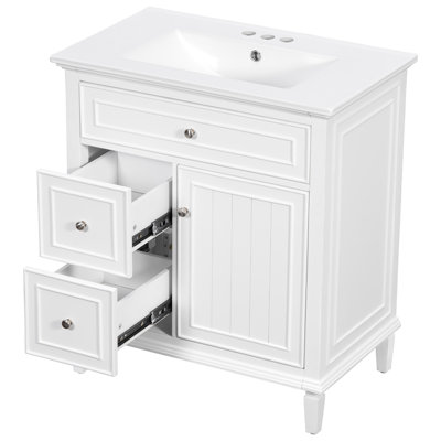 Mid-Century 30" Bathroom Vanity With Ceramic Sink