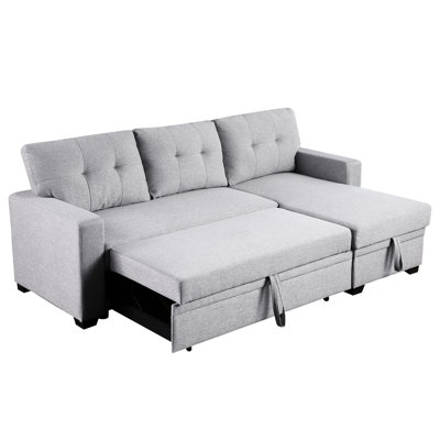 3 - Seat, Pull Out Sectional , Storage Chaise, Convertible, Twin Sleeper Bed, Removable Back Cushions, Hosting Overnight Guests, Linen Gray Seat Upholstered With Convertible Chaise Storage, Cushions