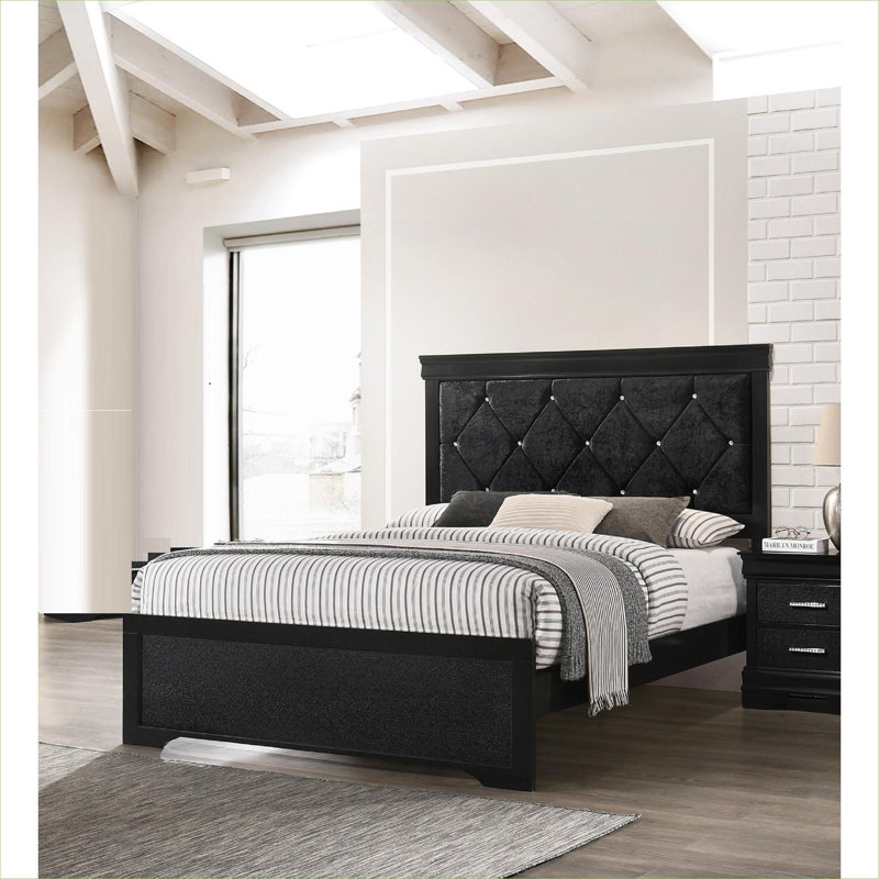 Pour tête de lit pour chambre principale ou d'invité, tête de lit tapissier en bois massif noir grand classique, Queen