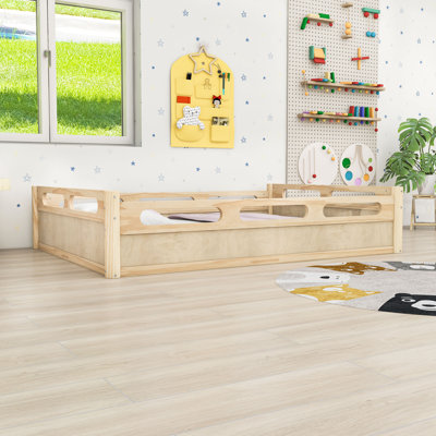 Floor Platform Bed Frame with Full-Length Guardrails