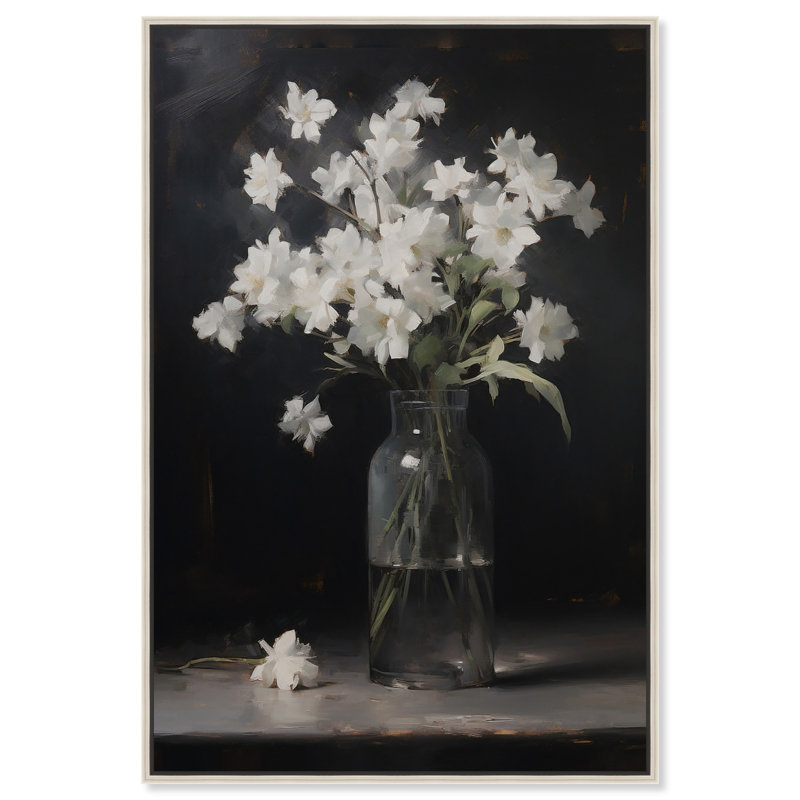 Fleurs sur ma table de chevet, art mural floral élégant par Art Remedy, 55" H x 37" W, Cadre argenté