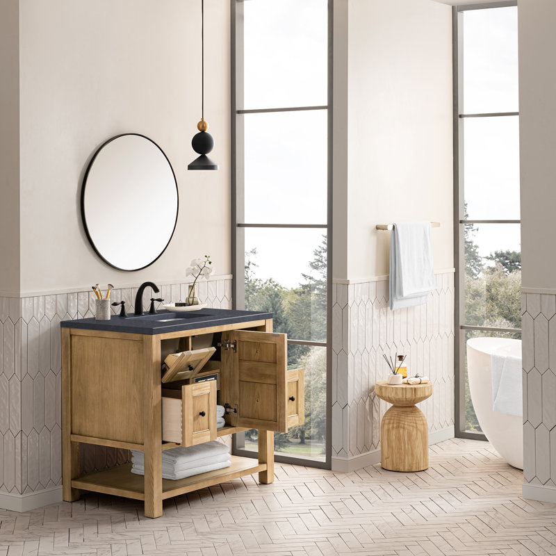 Breckenridge 36'' W Single Vanity, Charcoal Soapstone, Light Natural Oak, 8" Widespread