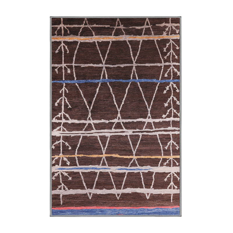 Tapis brun à motif géométrique, Rectangle 2 pi x 4 pi