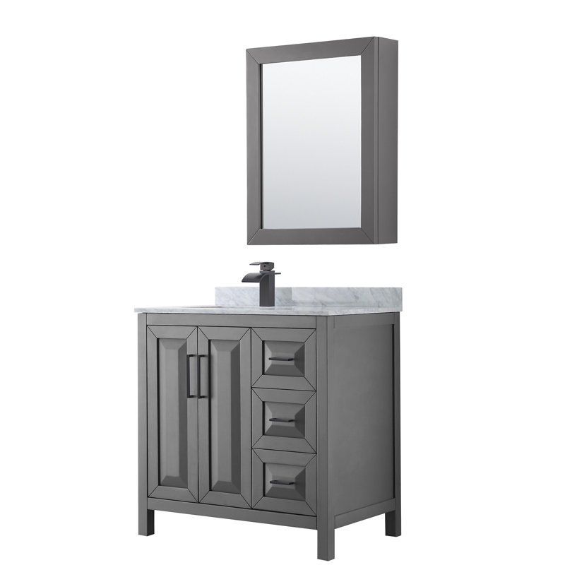 Daria 36'' Single Bathroom Vanity with Stone Top, Dark Gray/Matte Black