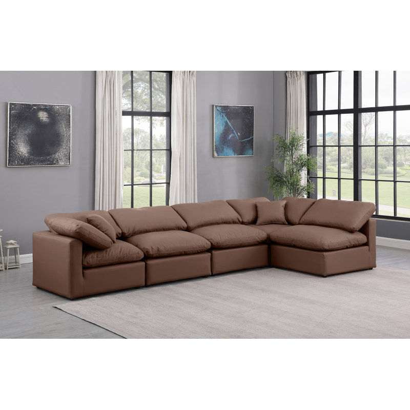 Canapé modulaire en similicuir 5 pièces Hinami, Cuir brun végétalien