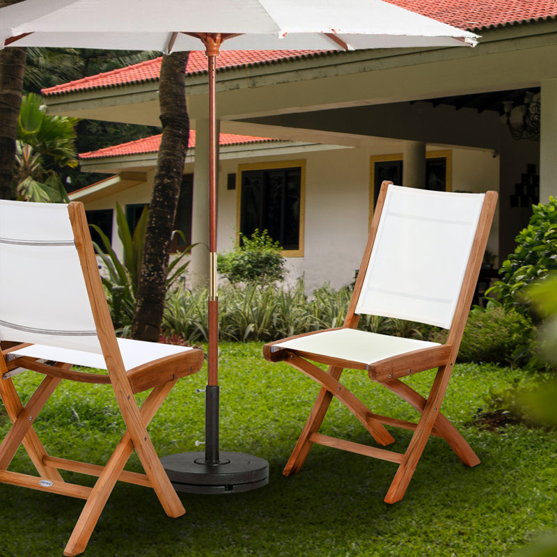 Chaise de patio pliante teck Addilyn, Blanc
