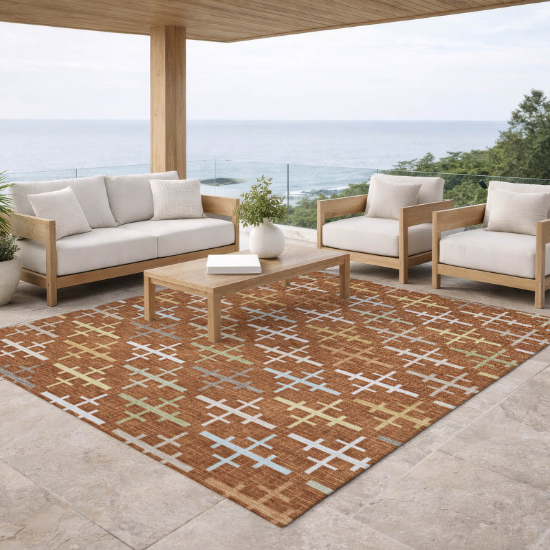 Machine Washable Indoor/Outdoor Chantille ACN2850 Geometric Rug, Paprika, 9' x 12'