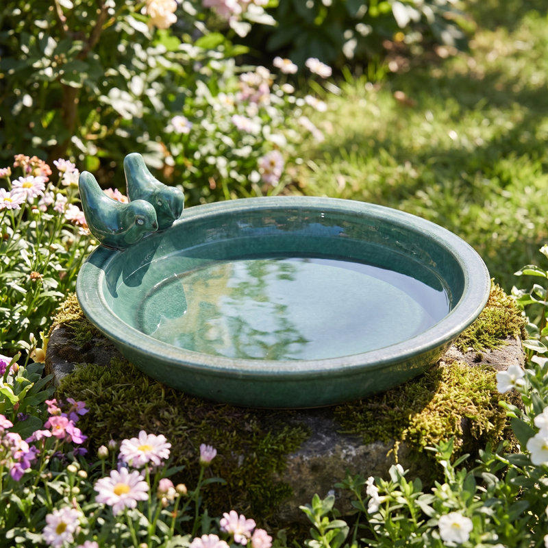 Cuvette de bain d'oiseaux 11,8 "avec ornements rétro pour oiseaux, Forest Green