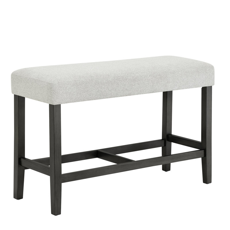 Banc en tissu gris, largeur de 40 po, hauteur de comptoir, structure en bois, 2 sièges, repose-pieds en bois, décoration transitionnelle