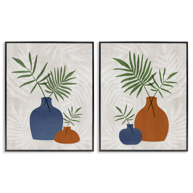  Ensemble de 2 estampes Mid-Century Palm Vases par Natalie Carpentieri, H 20 po x l 16 po, Giclée encadrée noir minuit