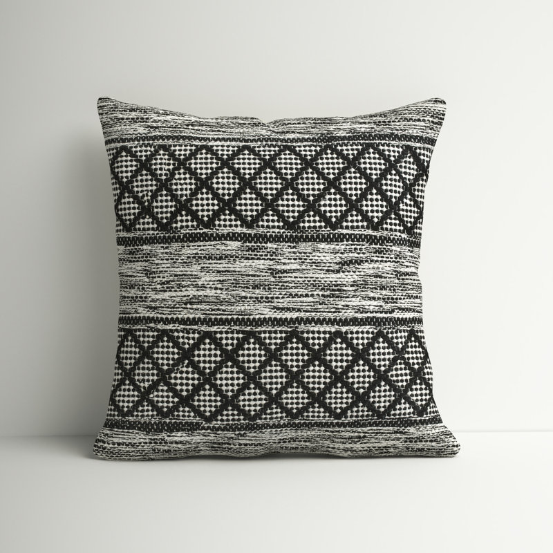 Hand-Woven Black and White Cotton Geometric Pillow Cover