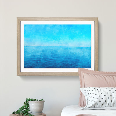 Blue Ocean Horizon Painting - Single Picture Frame Print on MDF