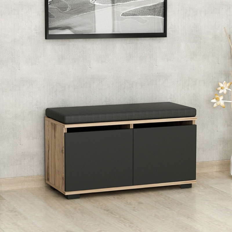 Baneen 8 Pair Shoe Storage Cabinet, Black/Walnut