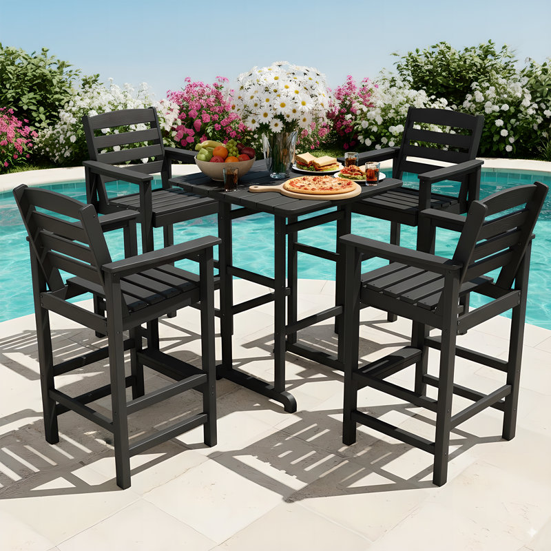  5 Pieces Outdoor Patio Bar Set, Oversize Tall Adirondack Bar Chair And Table Set, Black