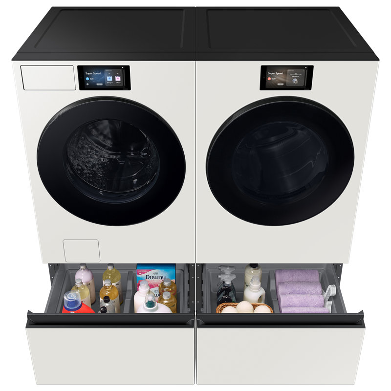 Samsung Bespoke 27" Wide Laundry Pedestal with Storage Drawer, Ivory, 15" H x 27" W x 29" D