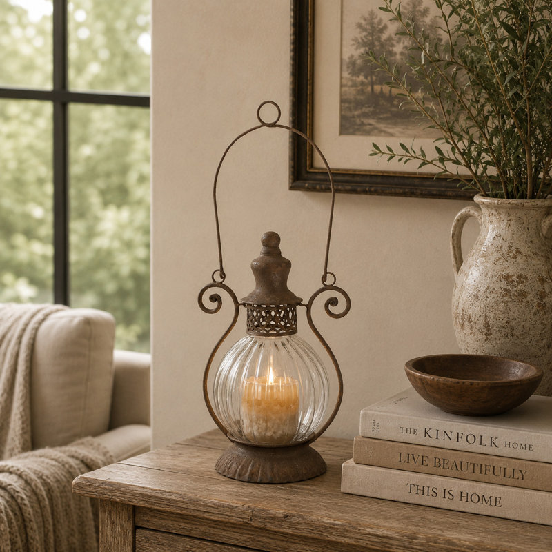 Lanterne décorative d'intérieur en métal avec poignée