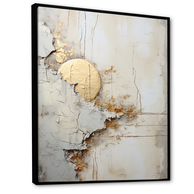 «Grey and White Nature Split» - Formes abstraites, reproduction sur toile encadrée, Cadre flottant noir