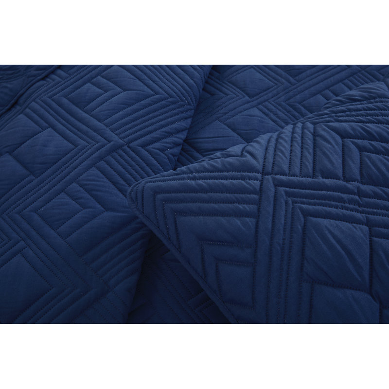 Ensemble de courtepointe en microfibre 3 pièces Aimable, Courtepointe pour grand lit + 2 taies décoratives, Bleu