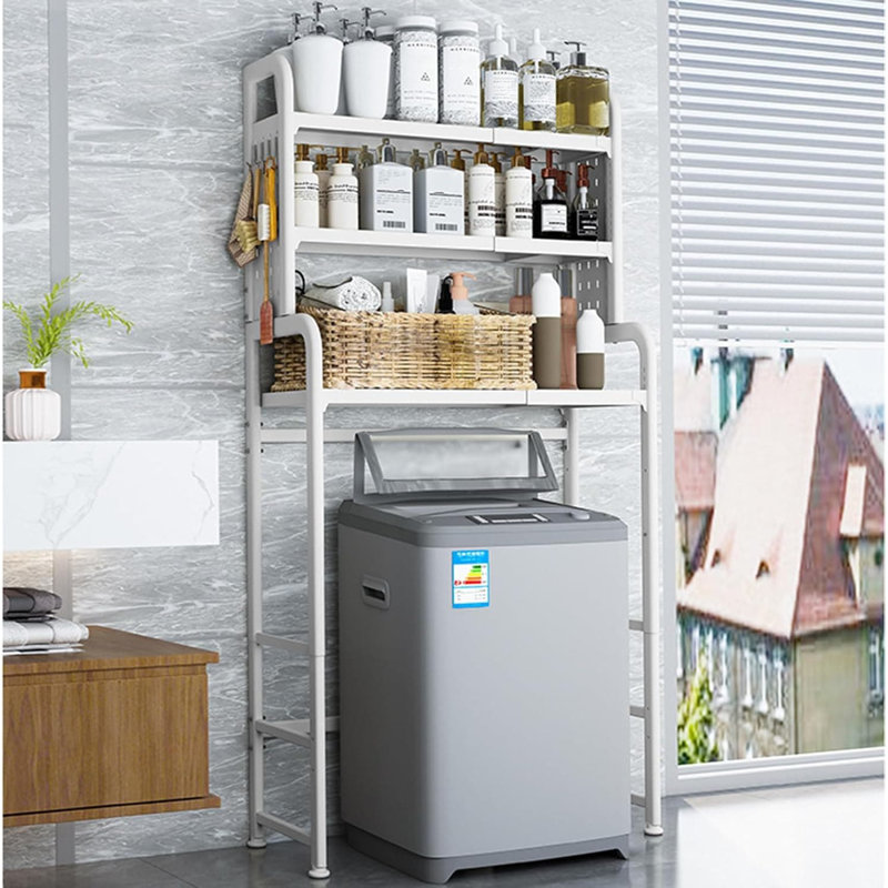 3-tier Expandable Over Washer And Dryer Storage Rack With Pegboard, Adjustable Laundry Room Organizer For Bathroom And Space Saving