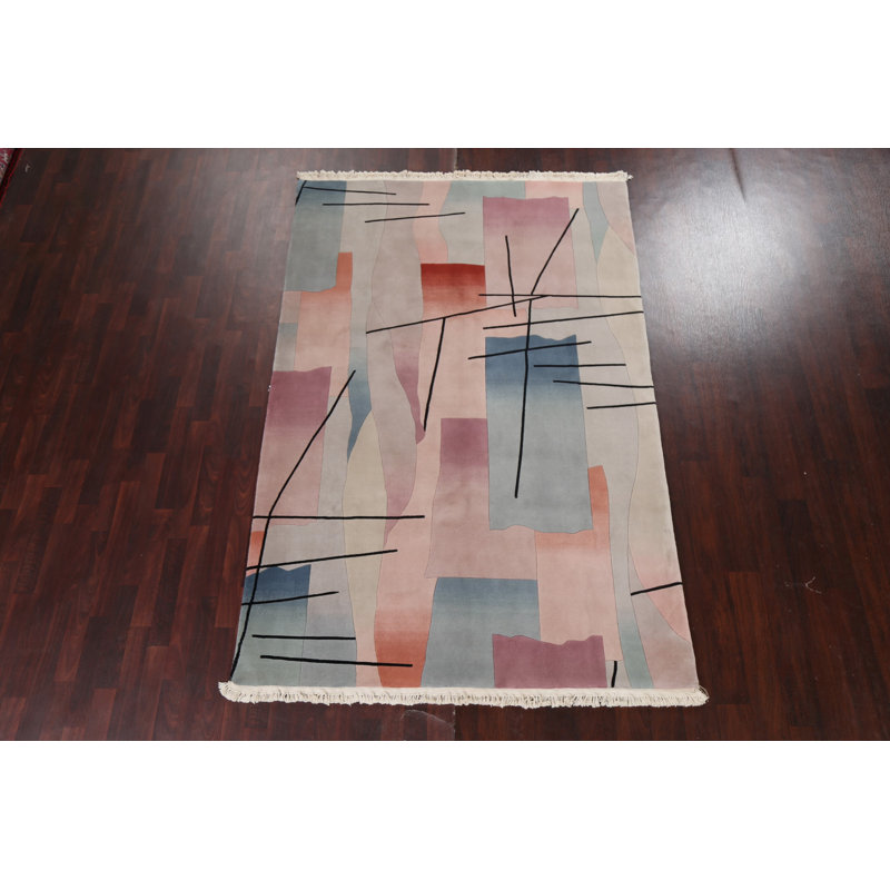 Tapis oriental en laine noué à la main à motif végétal Art Deco 5 pi 8 po x 8 pi 9 po