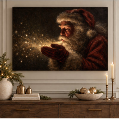Santa Blowing Magical Stars Christmas Scene Print Pictures Canvas Print Wall Art