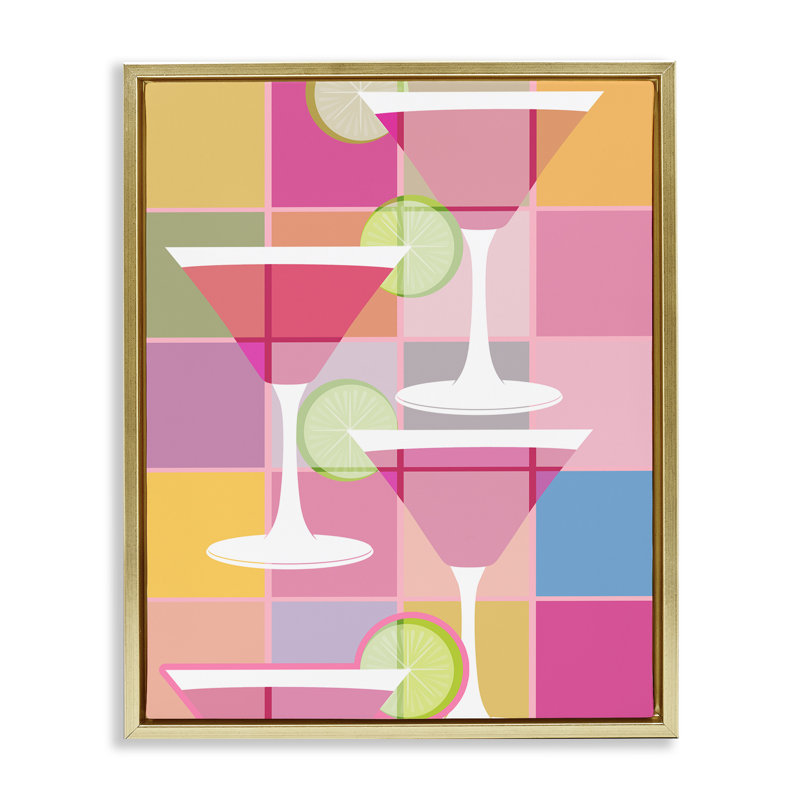 «Cocktail Squares Design», art mural encadré sur toile flottante par SD graphiques studio, Cadre flottant métallique doré