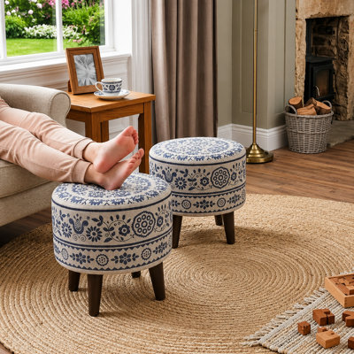 Set of 2 Ottoman Footstool Compact Accent Pouffe for Living Room or Bedroom