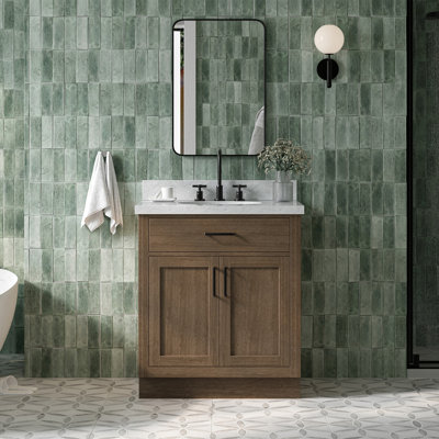 Tidworth 30'' Solid Wood Single Bathroom Vanity with 1.5'' Carrara Marble Top