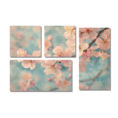 Fleur de cerisier rose - Printemps, art mural floral 4 pièces