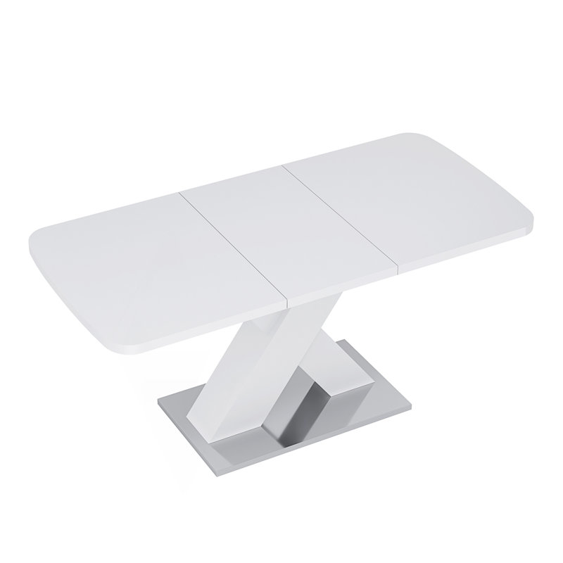 Modern Square Stretchable Dining Table With X-Shape Base, White