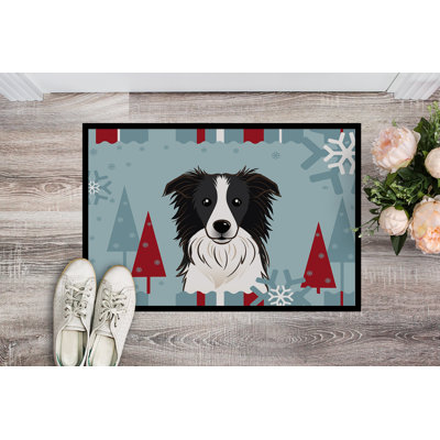 Tapis de porte d’extérieur anti-dérapant winter collie border