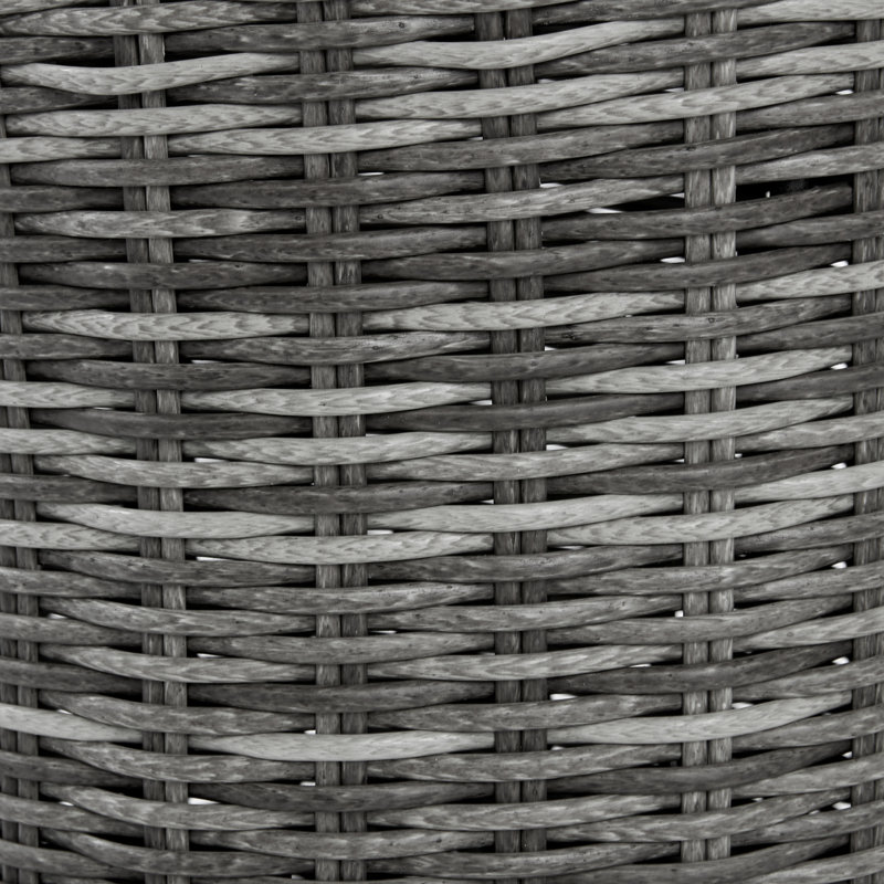 Gray Round Wicker Outdoor Side Table with Storage
