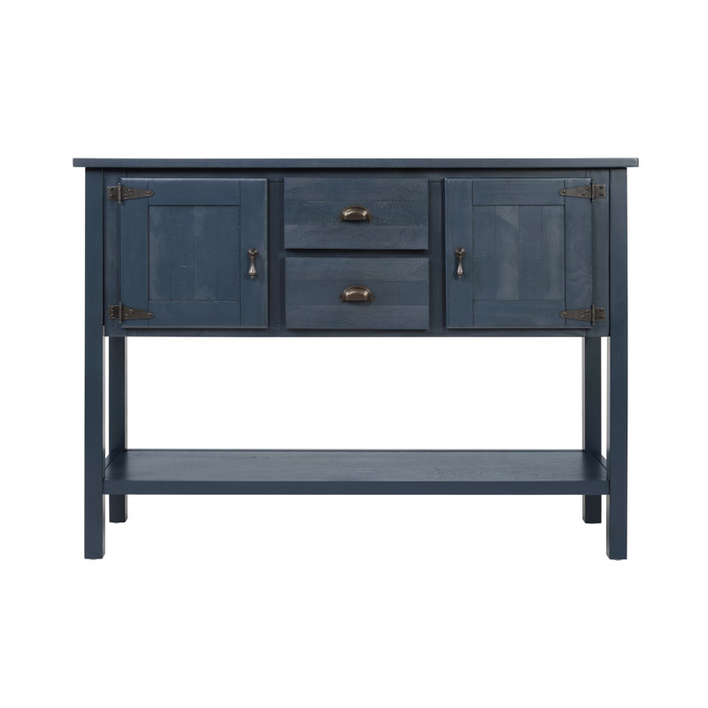 46'' Solid Wood Sideboard Console Table With 2 Drawers, Navy Blue