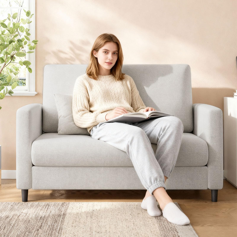 Canapé en chenille pour salon ou chambre à coucher - petit canapé d'appoint, facile à assembler - idéal pour les petits espaces - options bleu et beige