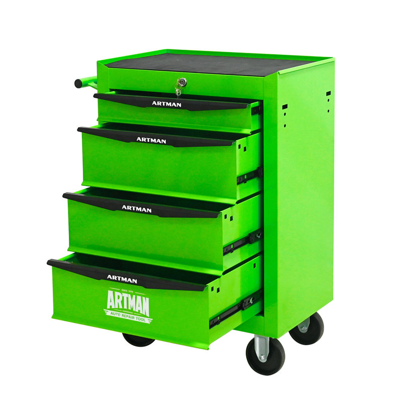 Coffre à outils roulant en métal avec 4 tiroirs, Vert